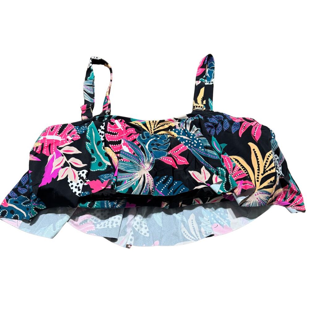 SHAPERMINT Bikini Top 4XL Tropical Floral Ruffle Supportive Adjustable NWT - Picture 5 of 9